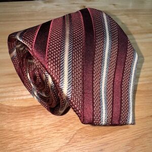 CANALI Silk Tie Burgundy Red Stripe Pattern Italy Made Men's Necktie 3.5"